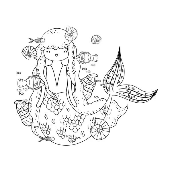 Cute Mermaid Fairy Tales Vector Illustration Design — Stock Vector