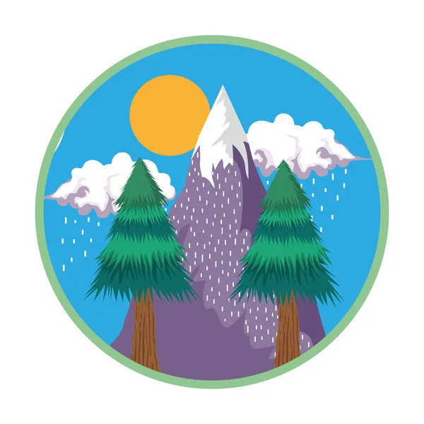Τοπίο Χιόνι Στο Βουνό Κυκλικό Πλαίσιο Διανυσματικά Εικονογράφηση Σχεδιασμός — Διανυσματικό Αρχείο