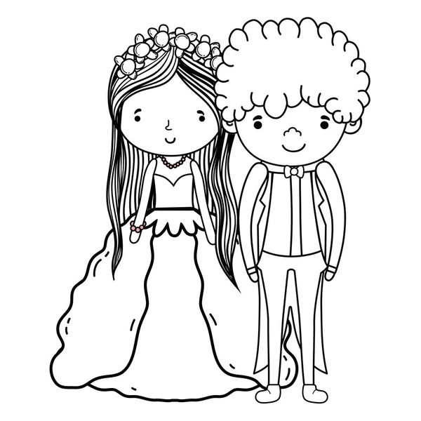 Couple Mariage Mignon Dessin Animé Vectoriel Illustration Conception Graphique — Image vectorielle