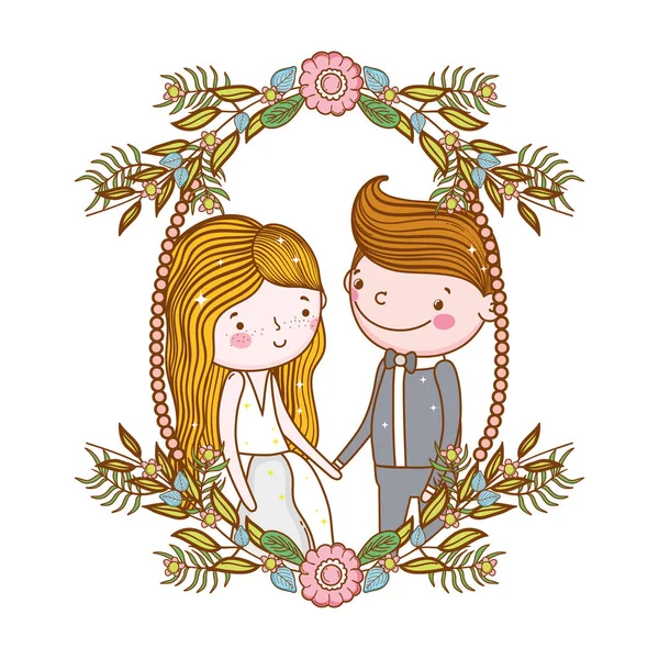 Couple Wedding Cute Portrait Frame Vector Ilustration — Stock Vector