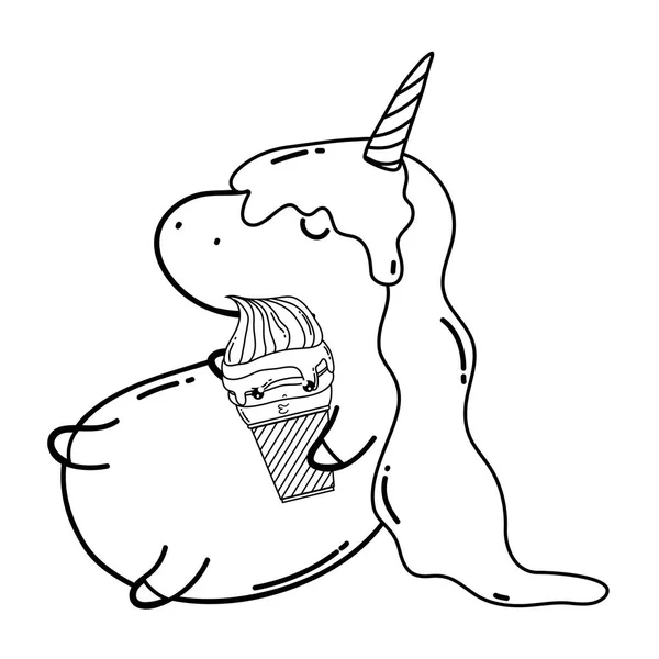 Unicorn Lucu Dengan Krim Kawaii Vektor Desain Ilustrasi - Stok Vektor