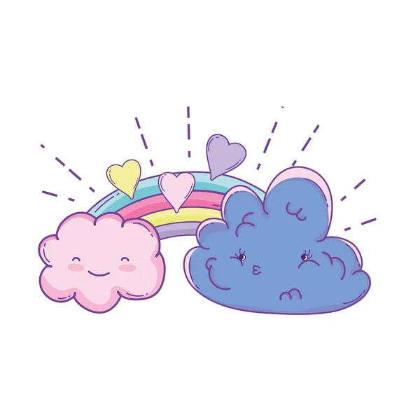 Schattig Wolk Regenboog Tekenfilms Pastel Kleuren — Stockvector