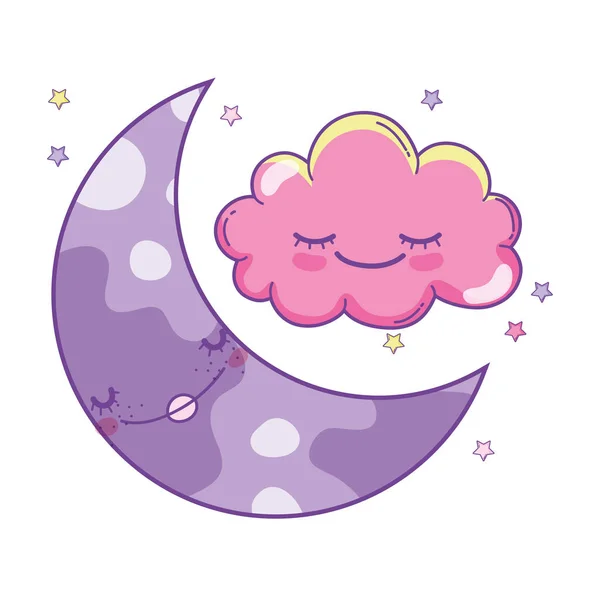 Σύννεφα Και Φεγγάρι Χαμογελώντας Αστέρια Χαριτωμένα Κινούμενα Σχέδια Διανυσματικά Εικονογράφηση — Διανυσματικό Αρχείο