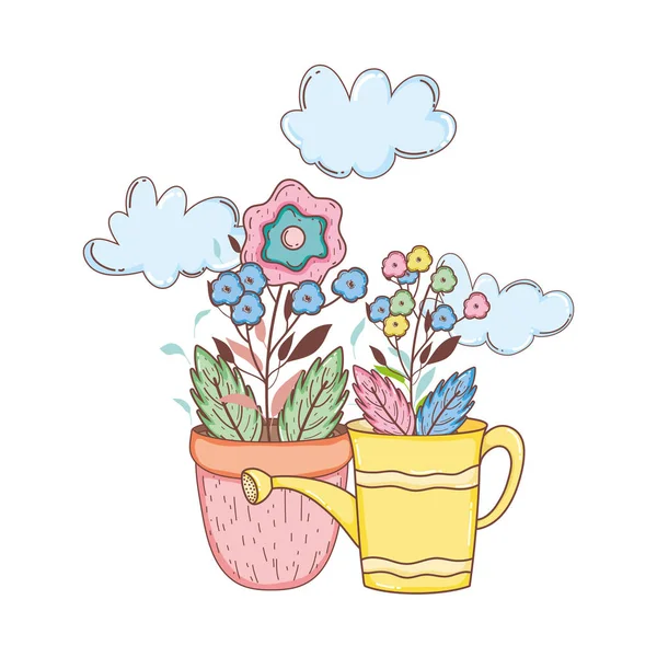 Trädgårdsmästare Dusch Sprinkler Med Blommor Vektor Illustration Design — Stock vektor