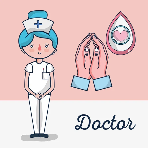 Blutspende Krankenschwester Und Herz Cartoon Vektor Illustration Grafik Design — Stockvektor