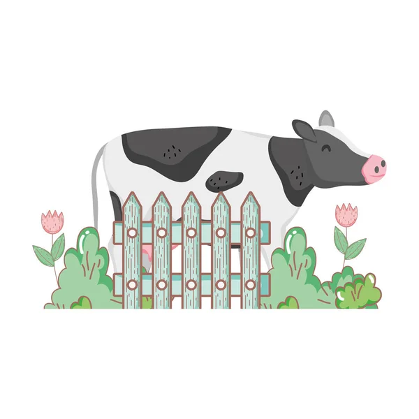 Αγελάδα Αγρόκτημα Ζώο Σχεδιασμό Εικονογράφηση Διάνυσμα Κήπο Και Φράχτη — Διανυσματικό Αρχείο