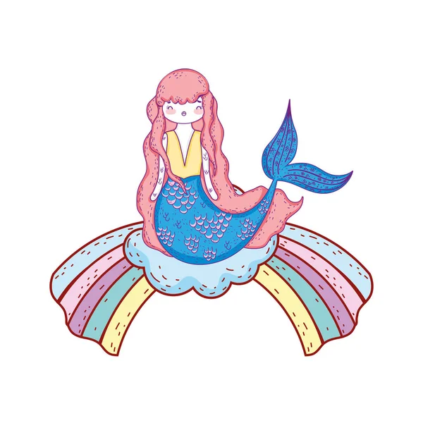 Sirena Linda Con Nubes Arco Iris Vector Diseño Ilustración — Archivo Imágenes Vectoriales