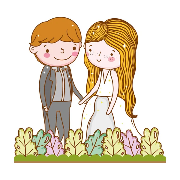 Couple Wedding Cute Cartoon Vector Ilustration — Stock Vector