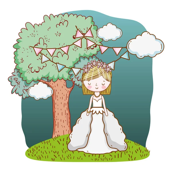 Braut Hochzeit Niedlich Mit Kleid Cartoon Vektor Illustration Grafik Design — Stockvektor