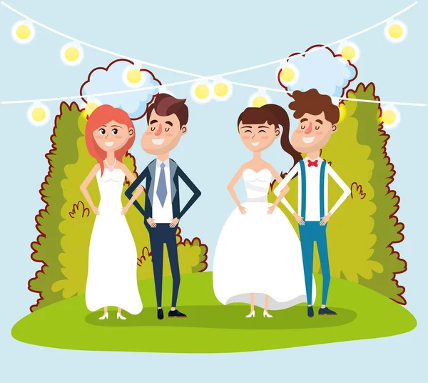 ちょうど結婚結婚式のカップル カード デザイン ベクトル イラスト グラフィック デザイン — ストックベクタ