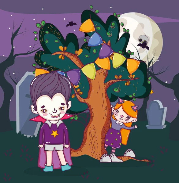 Halloween Celebration Vampire Boy Night Cartoons Vector Illustration Graphic Design — Stock Vector