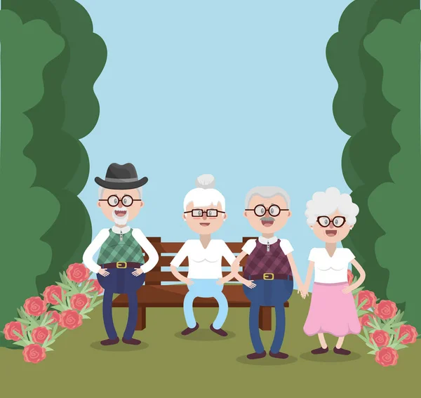 Dedesi Yaşlı Çift Bahçe Vektör Çizim Grafik Tasarımı Üzerinde — Stok Vektör