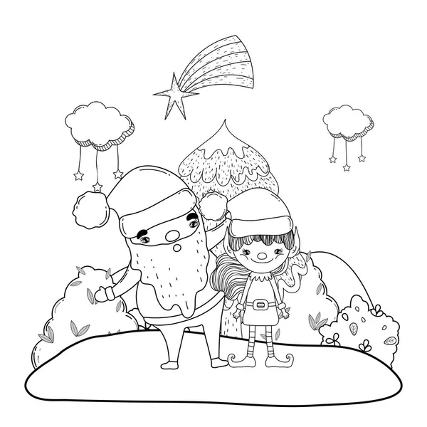 Vánoce Santa Claus Pomocníkem Krajině Vektorové Ilustrace — Stockový vektor