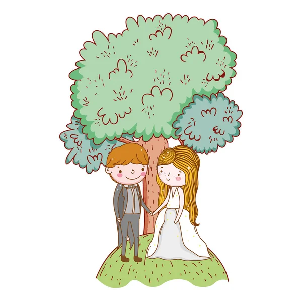 Paar Hochzeit Niedlich Cartoon Vektor Illustration — Stockvektor