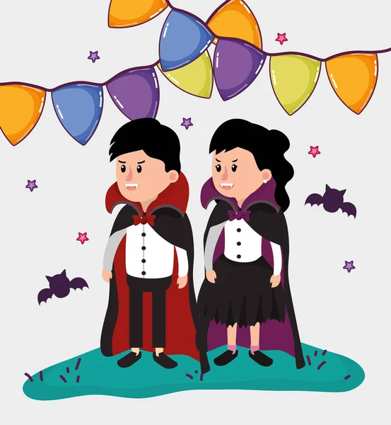 Halloween Celebration Kids Costumes Cartoons Vector Illustration Graphic Design — Stock Vector