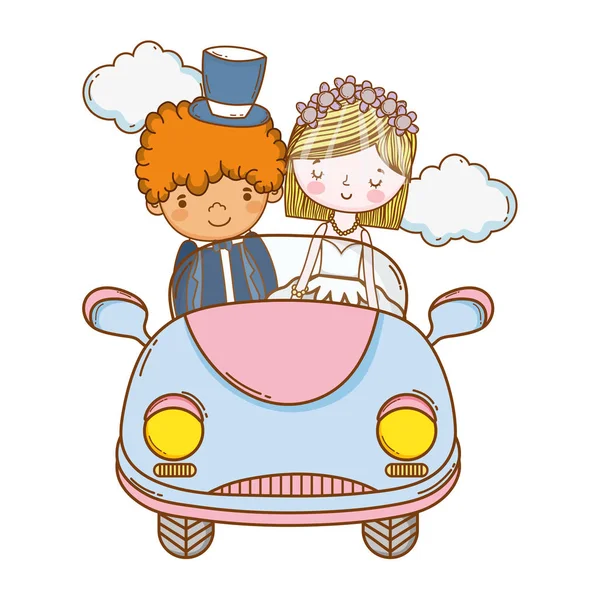 Svatební Pár Manželství Veteránem Roztomilé Kreslené Vektorové Ilustrace Grafický Design — Stockový vektor