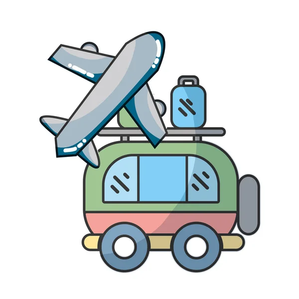 Podróże Wakacje Retro Van Bajki Samolot Wektor Projekt Graficzny Ilustracja — Wektor stockowy