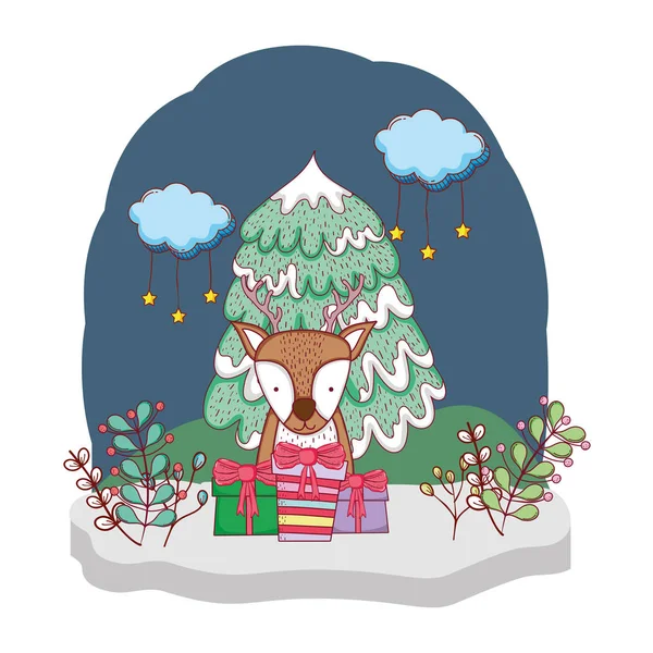Niedliche Weihnachten Rentiere Der Schneelandschaft Vektor Illustration Design — Stockvektor
