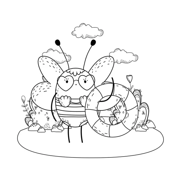Cute Little Pszczoły Strój Kąpielowy Pływak Wektor Ilustracja Projektu — Wektor stockowy