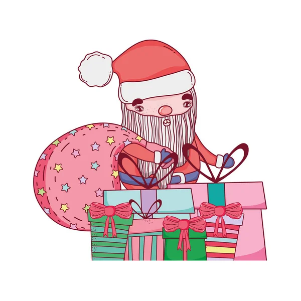 Lindo Navidad Santa Claus Con Bolso Vector Ilustración Diseño — Vector de stock