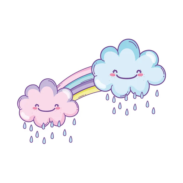 Χαριτωμένο Σύννεφο Και Ουράνιο Τόξο Κινούμενα Σχέδια Παστέλ Χρώματα — Διανυσματικό Αρχείο