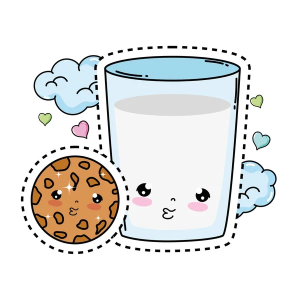 Vetro Latte Con Cookie Kawaii Personaggio Vettore Illustrazione Design — Vettoriale Stock