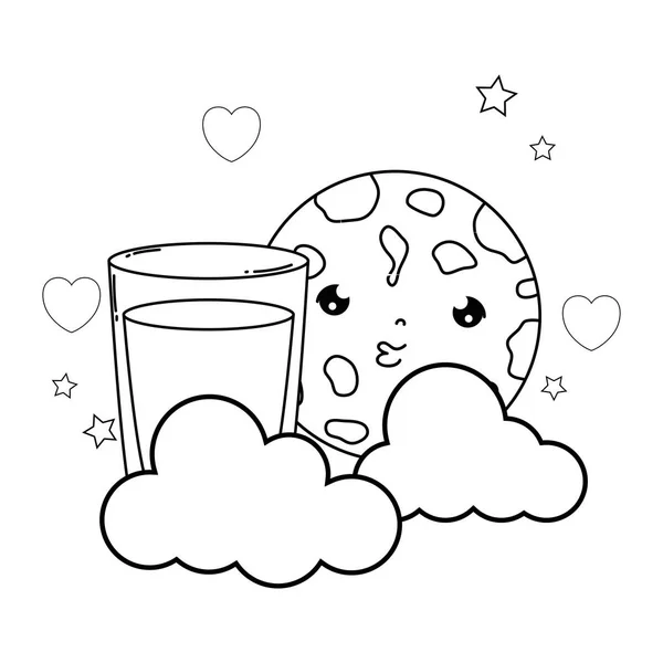 Mjölk Glas Med Cookie Kawaii Karaktärsdesign Vektor Illustration — Stock vektor