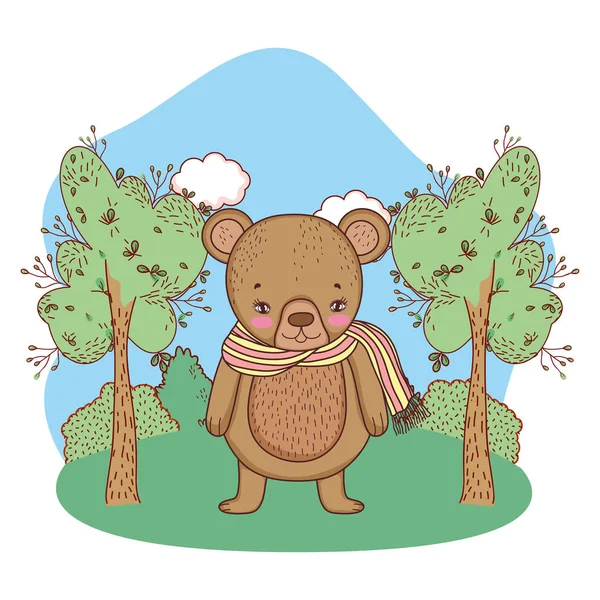Urso Pequeno Bonito Com Cachecol Projeto Ilustração Vetor Acampamento —  Vetores de Stock