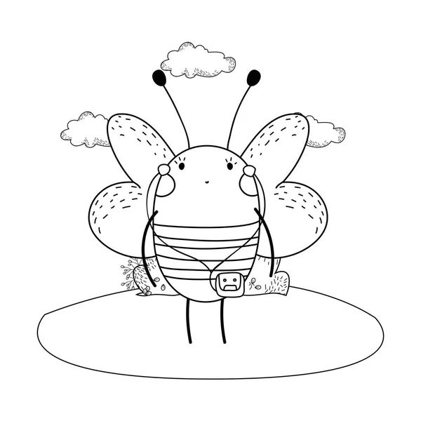 Niedliche Kleine Biene Mit Walkman Vektor Illustration Design — Stockvektor