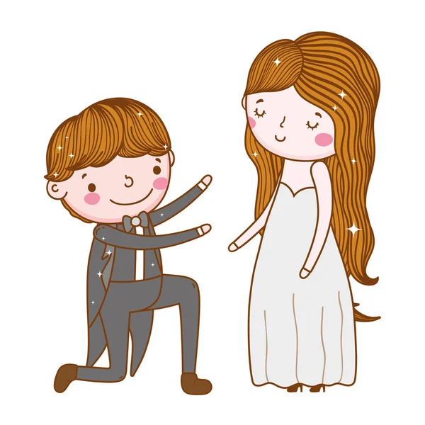 Paar Bruiloft Cute Cartoon Vector Ilustration — Stockvector