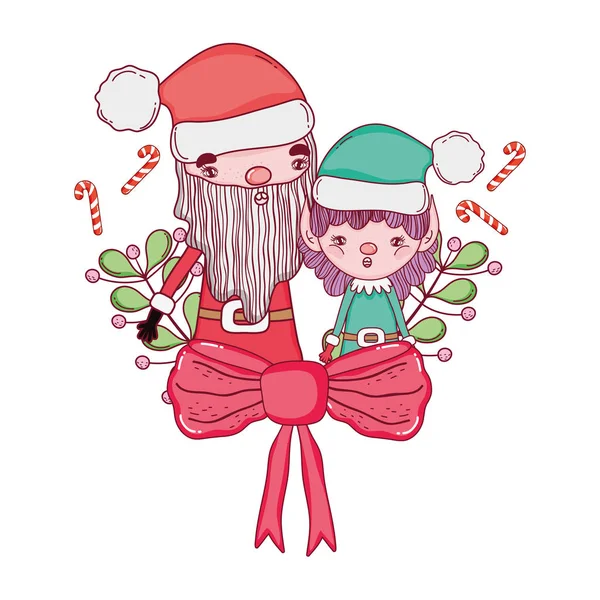 Bonito Natal Santa Claus Com Ajudante Vetor Ilustração Design — Vetor de Stock