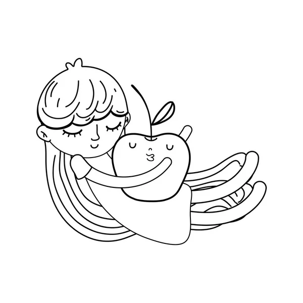 Kleines Mädchen Mit Apfel Kawaii Charakter Vektor Illustration Design — Stockvektor