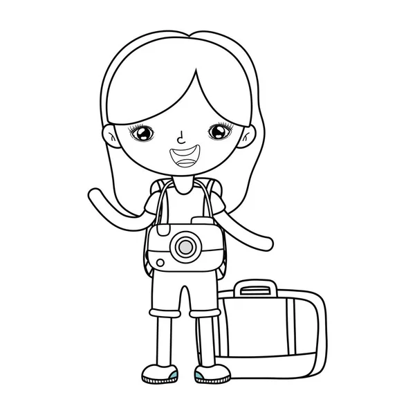 Petite Fille Touristique Avec Appareil Photo Vectoriel Photographique Illustration Design — Image vectorielle