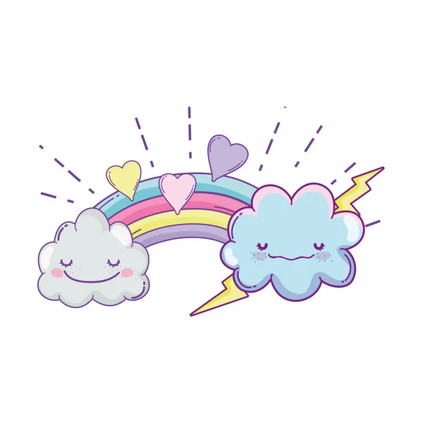 Nuvens Bonitos Desenhos Animados Arco Íris Cores Pastel — Vetor de Stock