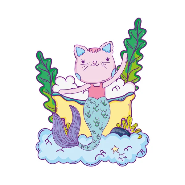 Carino Purrmaid Vasca Vettoriale Illustrazione Design — Vettoriale Stock