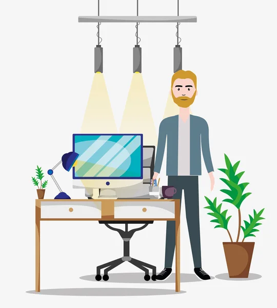 Worker inside business office scenery cartoon vector illustration graphic design