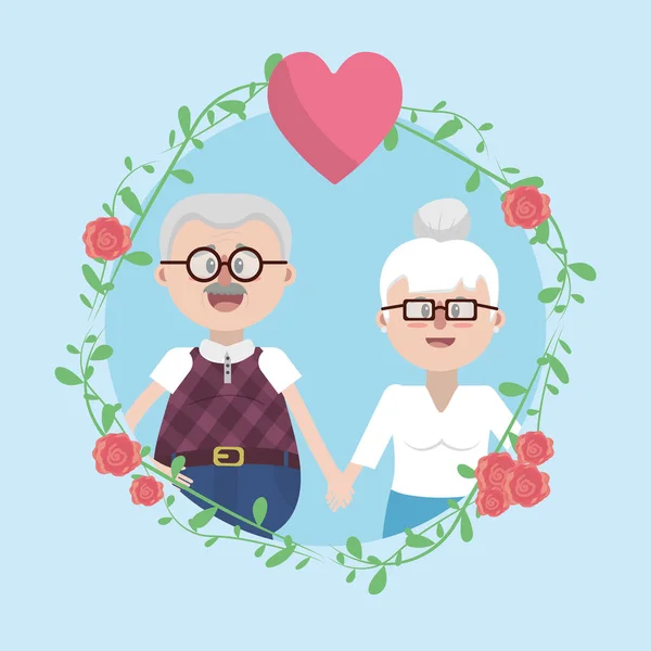 Grandparents Lovely Couple Frame Cartoon Vector Illustration Graphic Design — Stock Vector