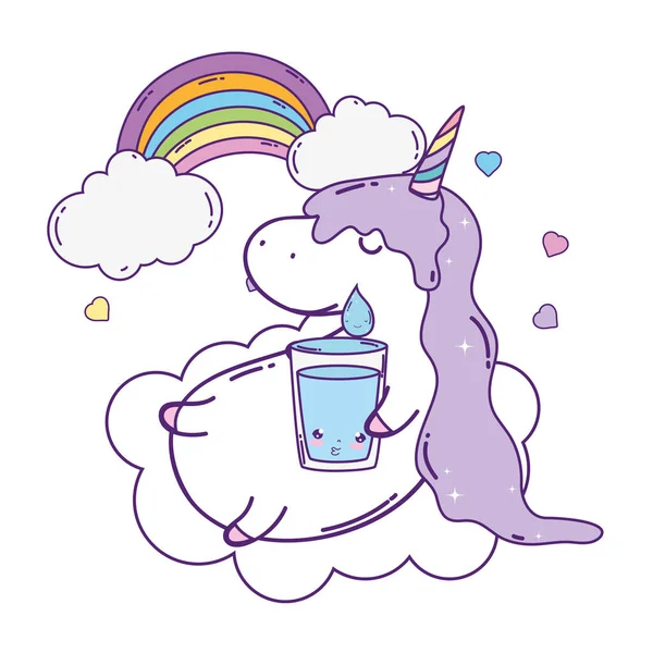 Cute Unicorn Clouds Rainbow Kawaii Vector Illustration Design — Stock Vector