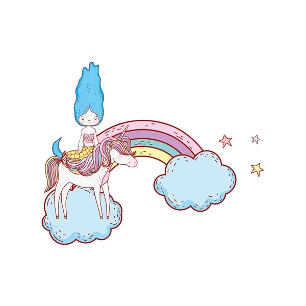 Mermaid Unicorn Rainbow Clouds Vector Illustration Design — Stock Vector