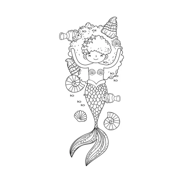 Cute Mermaid Fairy Tales Vector Illustration Design — Stock Vector