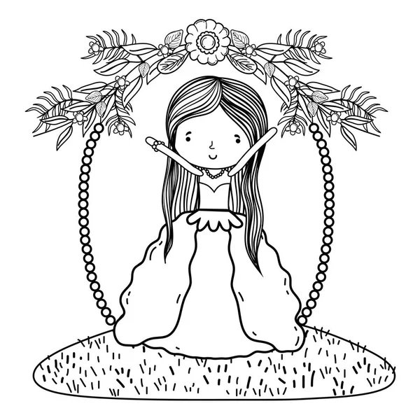 Novia Boda Lindo Con Vestido Dibujos Animados Corona Vector Ilustración — Vector de stock