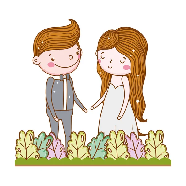 Paar Hochzeit Niedlich Cartoon Vektor Illustration — Stockvektor