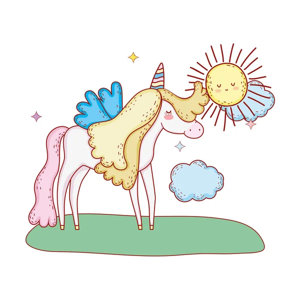 Cute Fairytale Unicorn Landscape Vector Illustration Design — Stock Vector