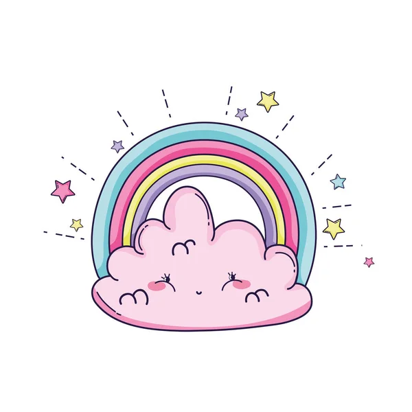 雲と星のかわいい漫画虹ベクトル イラスト グラフィック デザイン — ストックベクタ