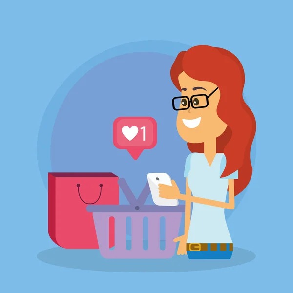 Femme Faisant Shopping Ligne Sur Magasin Partir Smartphone Dessin Animé — Image vectorielle