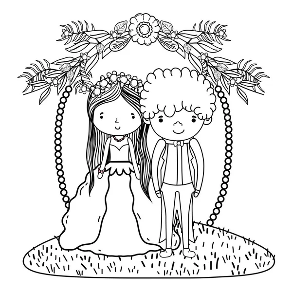 Boda Pareja Corona Decorativa Naturaleza Lindo Vector Dibujos Animados Ilustración — Vector de stock