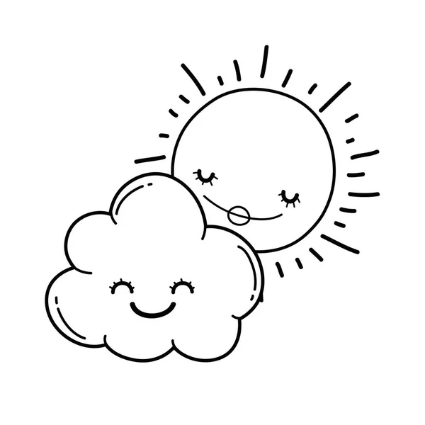 Sonne Und Wolken Lächelnd Cartoons Vektor Illustration Grafik Design — Stockvektor