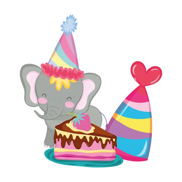 Söt Och Liten Elefant Med Party Hatt Vektor Illustration Design — Stock vektor