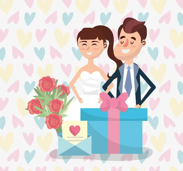 Nur Verheiratet Hochzeitspaar Karte Design Vektor Illustration Grafik Design — Stockvektor