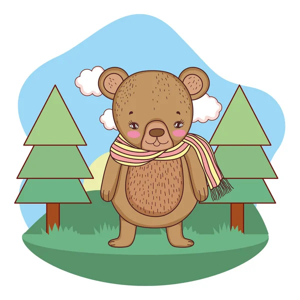 Urso Pequeno Bonito Com Cachecol Projeto Ilustração Vetor Acampamento —  Vetores de Stock